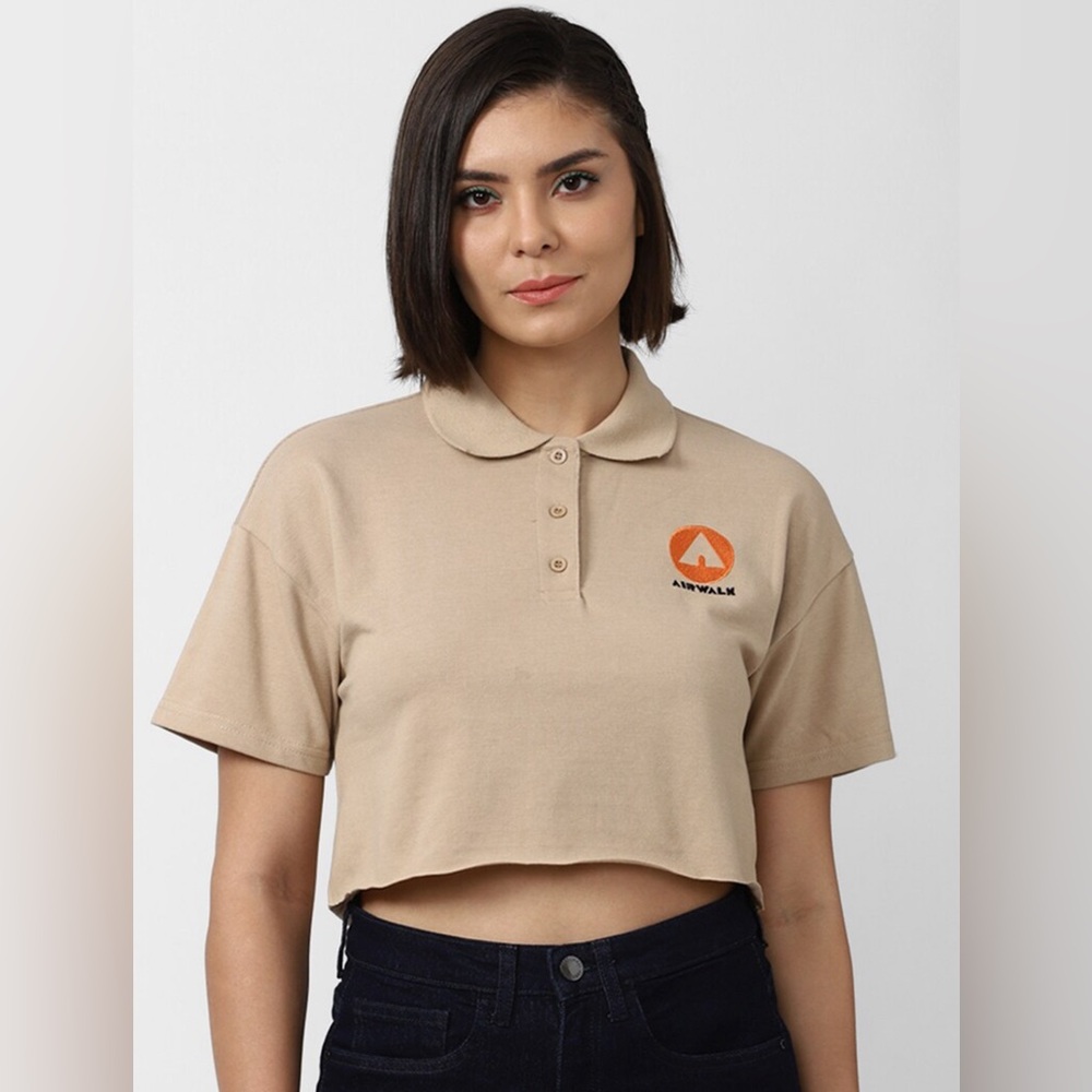 Forever 21 Women’s Airwalk Crop Top - In Khaki Brown